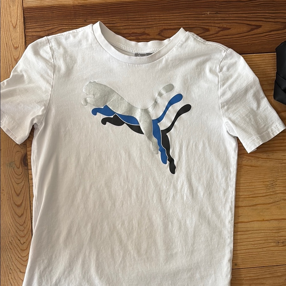 Puma White and Blue Short Sleeve Tee